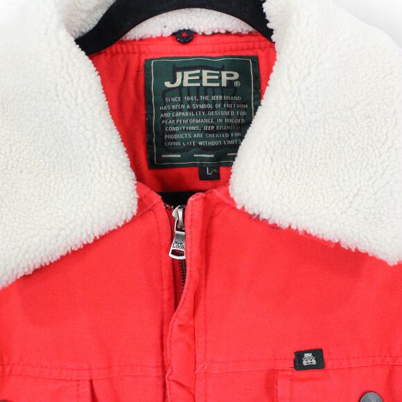 Vintage JEEP Canvas Sherpa-Lined Jacket Trucker Utility RemovableCollar - Picture 2 of 12